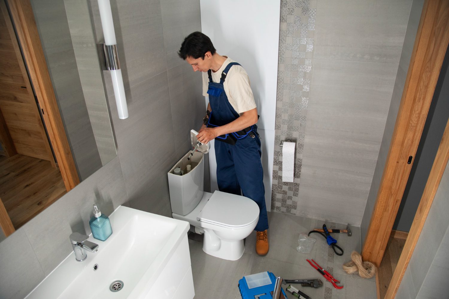 Male plumber working to fix problems at client's house
